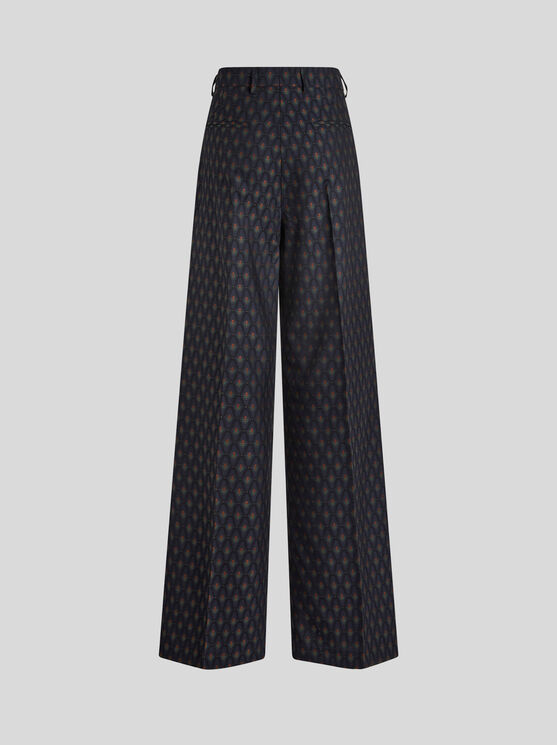 Shop Etro Jacquard Trousers In Navy Blue