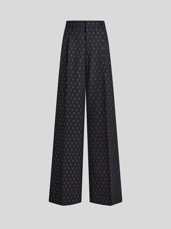 Shop Etro Jacquard Trousers In Navy Blue