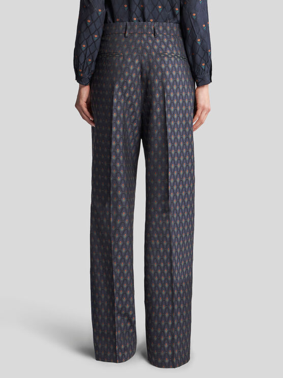 Shop Etro Jacquard Trousers In Navy Blue