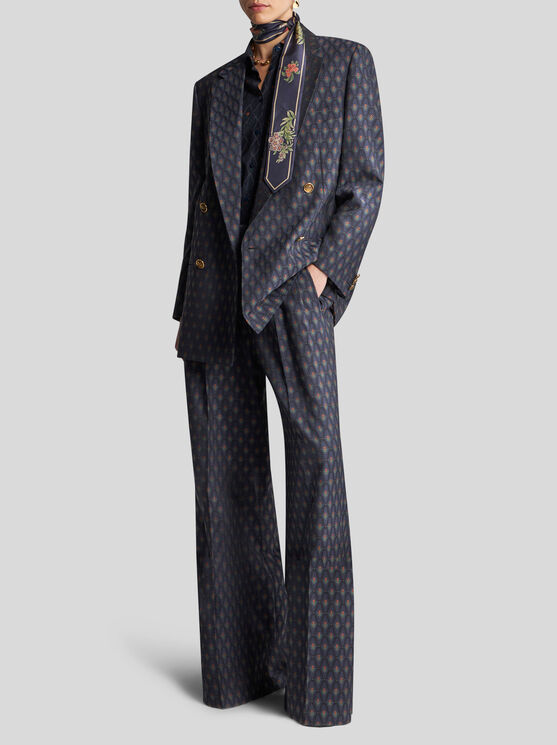 Shop Etro Jacquard Trousers In Navy Blue