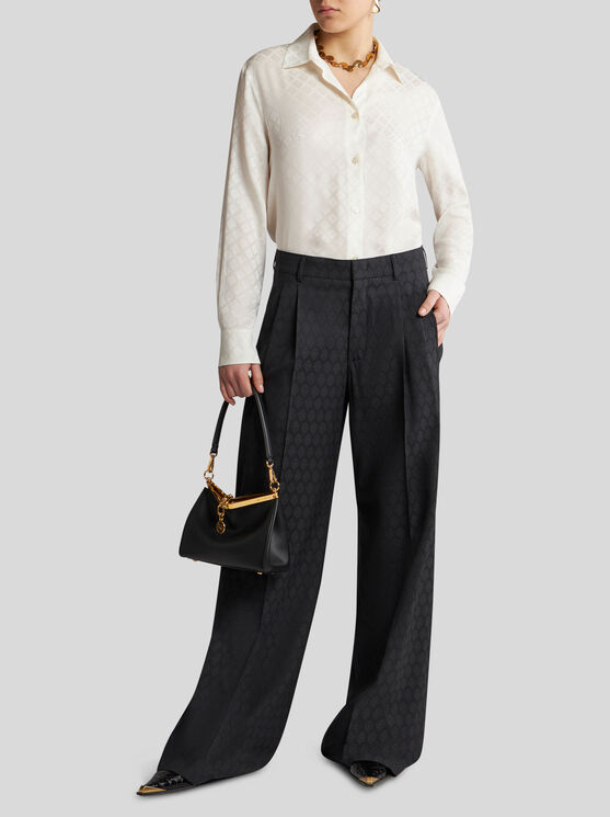 Shop Etro Jacquard Trousers In Black