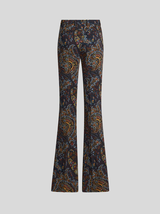 Shop Etro Printed Cady Trousers In Black