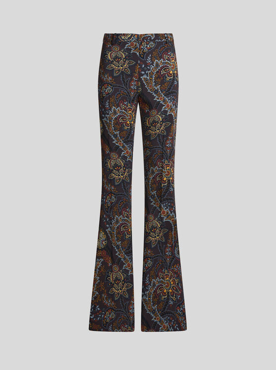 Shop Etro Printed Cady Trousers In Black