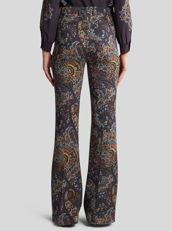 Shop Etro Printed Cady Trousers In Black