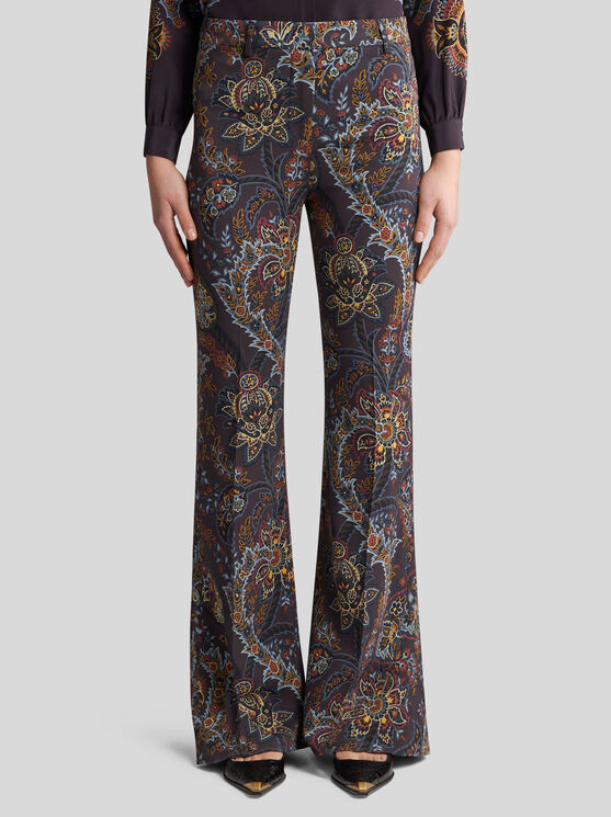 Shop Etro Printed Cady Trousers In Black