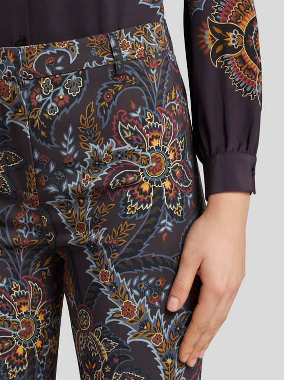 Shop Etro Printed Cady Trousers In Black