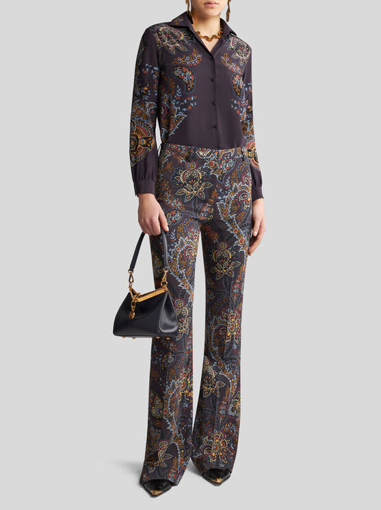 Shop Etro Printed Cady Trousers In Black