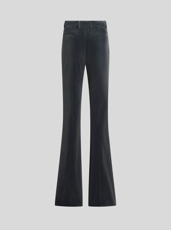 Etro Velvet Flared Hem Trousers Pockets In Navy Blue