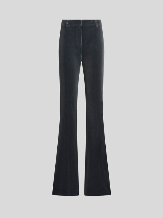 Etro Velvet Flared Hem Trousers Pockets In Navy Blue