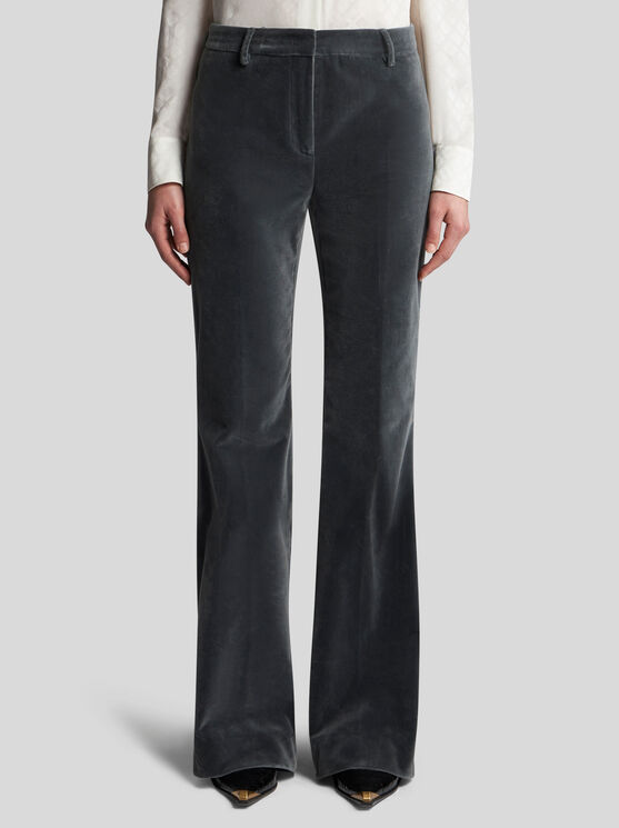 Etro Velvet Flared Hem Trousers Pockets In Navy Blue
