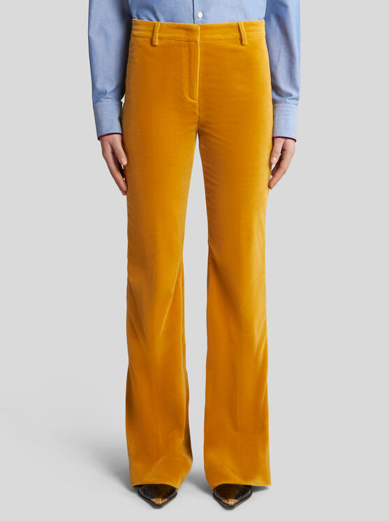 Shop Etro Velvet Trousers In Yellow