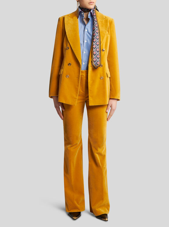 Shop Etro Velvet Trousers In Yellow