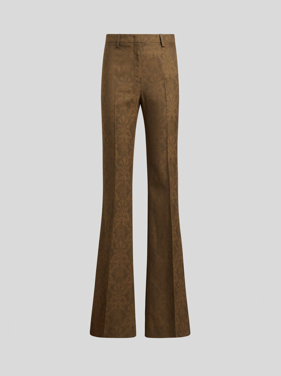 Shop Etro Jacquard Trousers In Braun