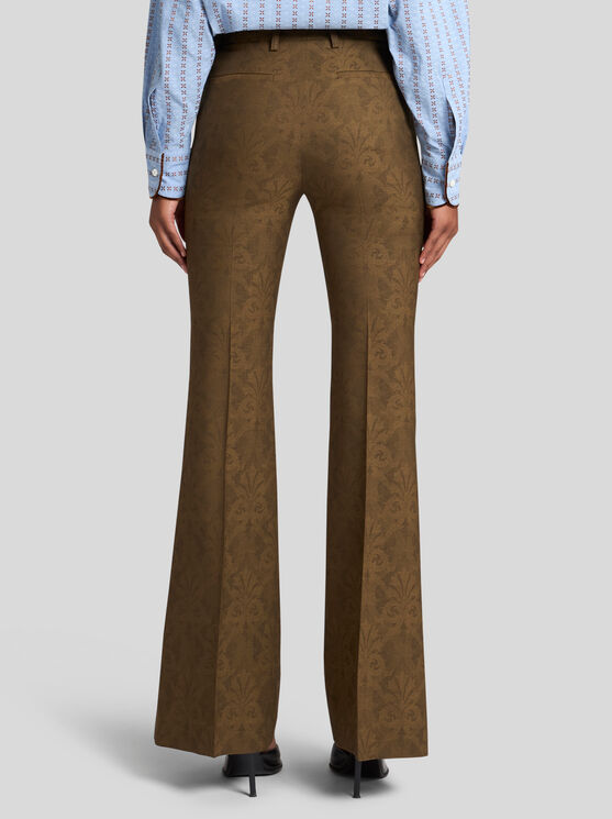 Shop Etro Jacquard Trousers In Braun