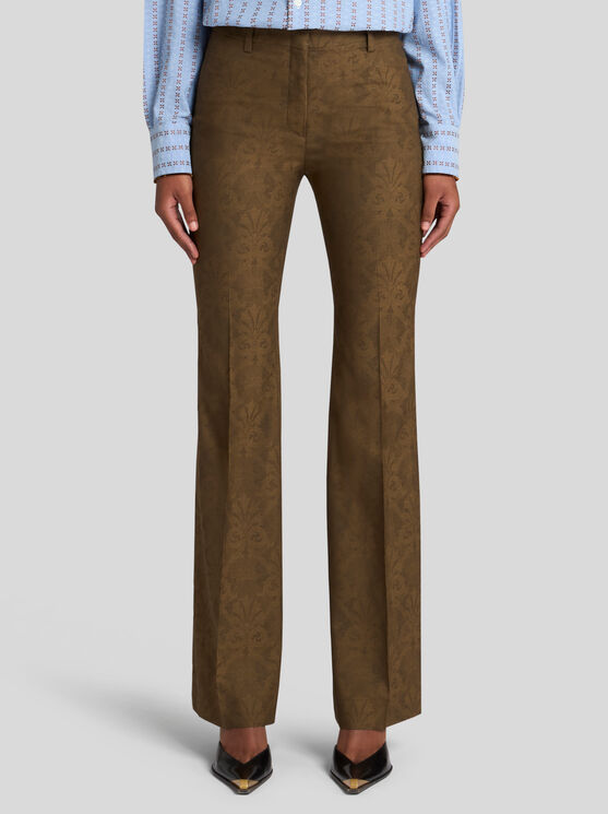 Shop Etro Jacquard Trousers In Braun