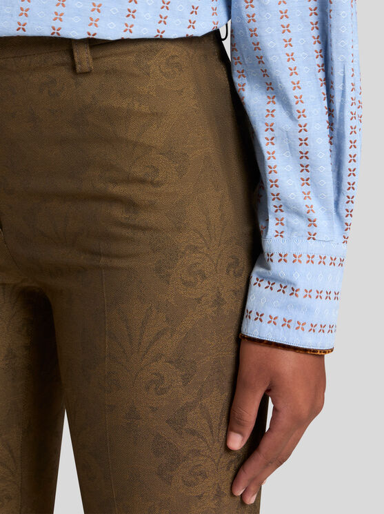 Shop Etro Jacquard Trousers In Braun