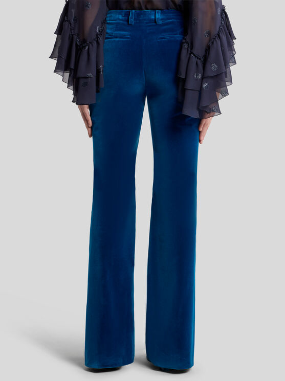Etro Velvet Flared Trousers In Blue