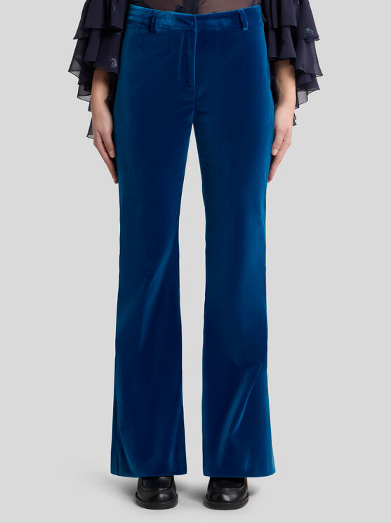 Etro Velvet Flared Trousers In Blue