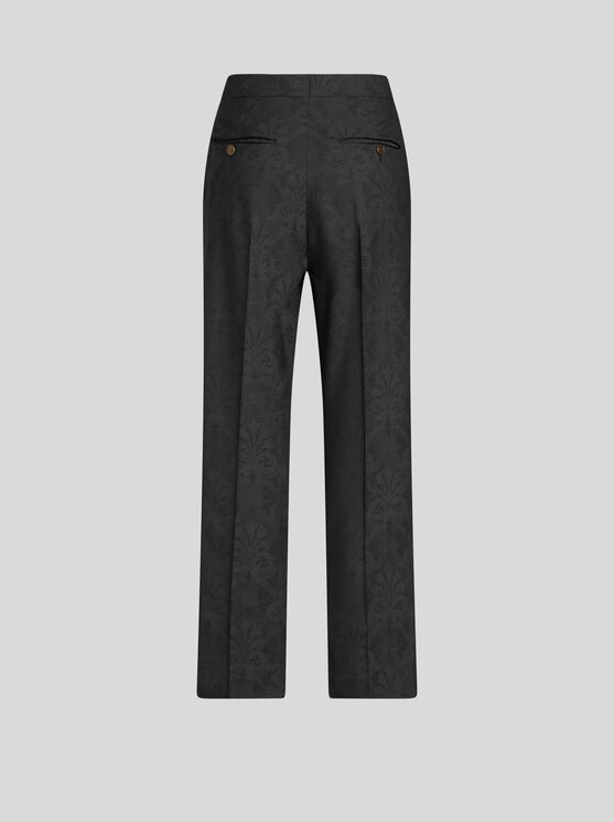 Shop Etro Jacquard Trousers With Pegaso Buttons In Grey