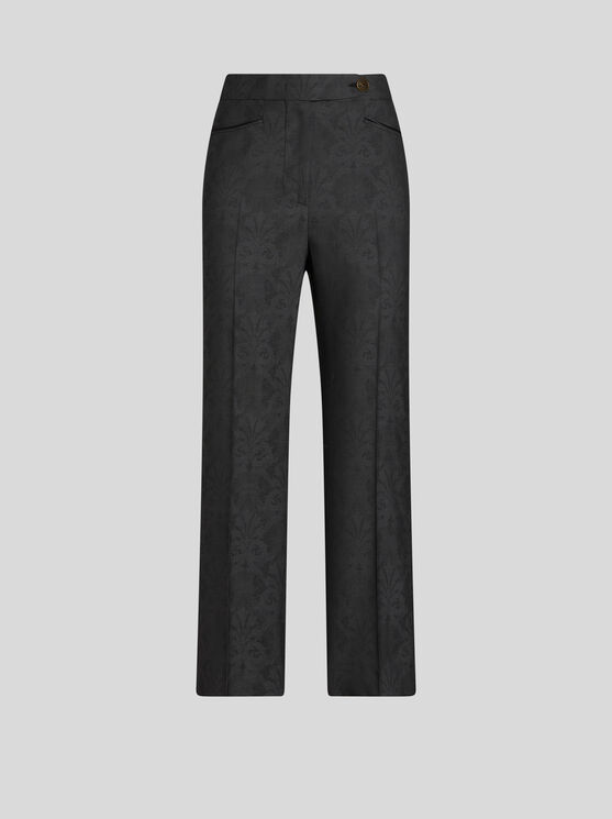 Shop Etro Jacquard Trousers With Pegaso Buttons In Grey