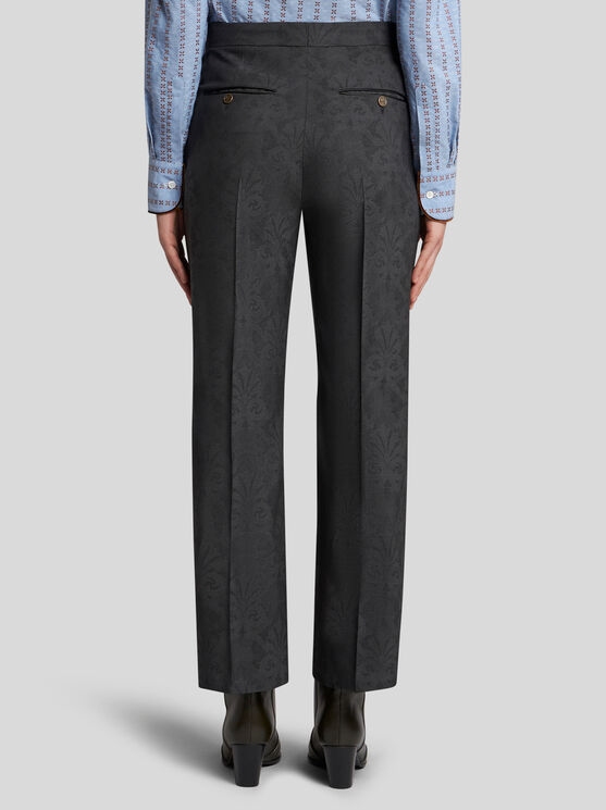 Shop Etro Jacquard Trousers With Pegaso Buttons In Grey