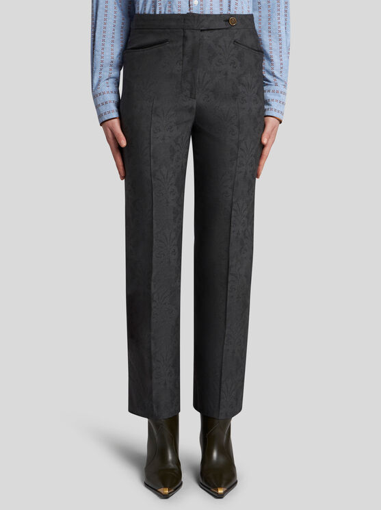 Shop Etro Jacquard Trousers With Pegaso Buttons In Grey