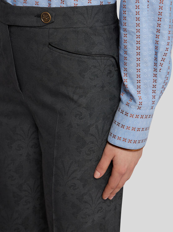 Shop Etro Jacquard Trousers With Pegaso Buttons In Grey