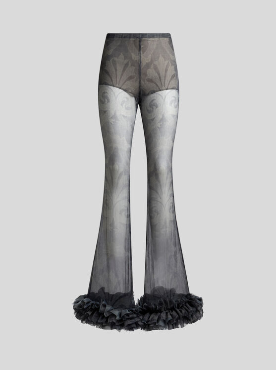 Shop Etro Printed Silk Trousers With Ruching In Grey