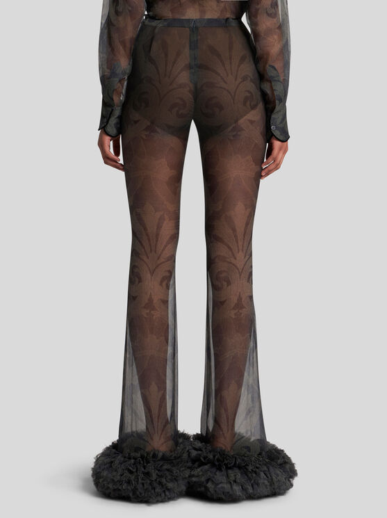 Shop Etro Printed Silk Trousers With Ruching In Grey