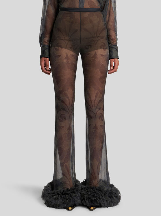 Shop Etro Printed Silk Trousers With Ruching In Grey