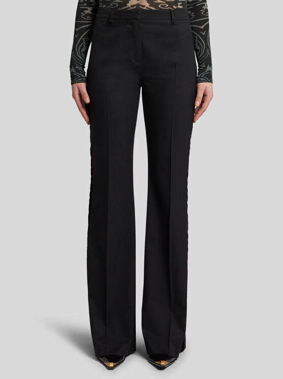 Shop Etro Stretch Wool Trousers In Black