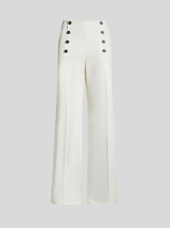 Etro , Trousers With Pegaso Buttons, Woman, White, Size 44 In White