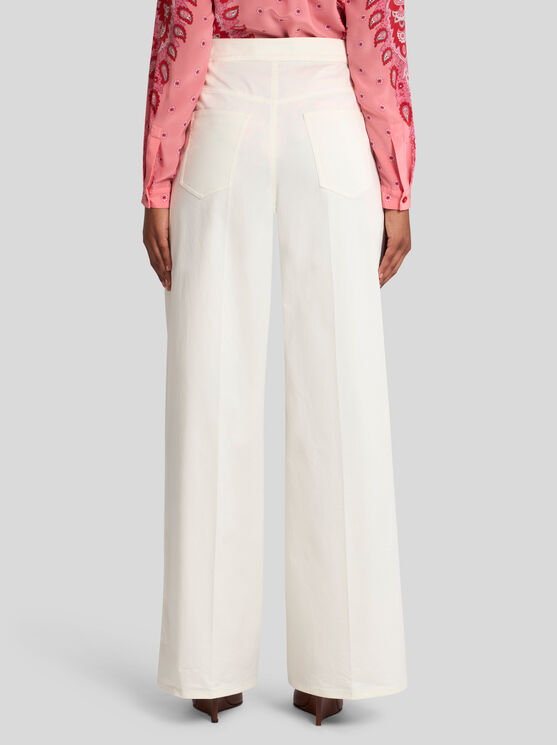 Etro , Trousers With Pegaso Buttons, Woman, White, Size 44 In White