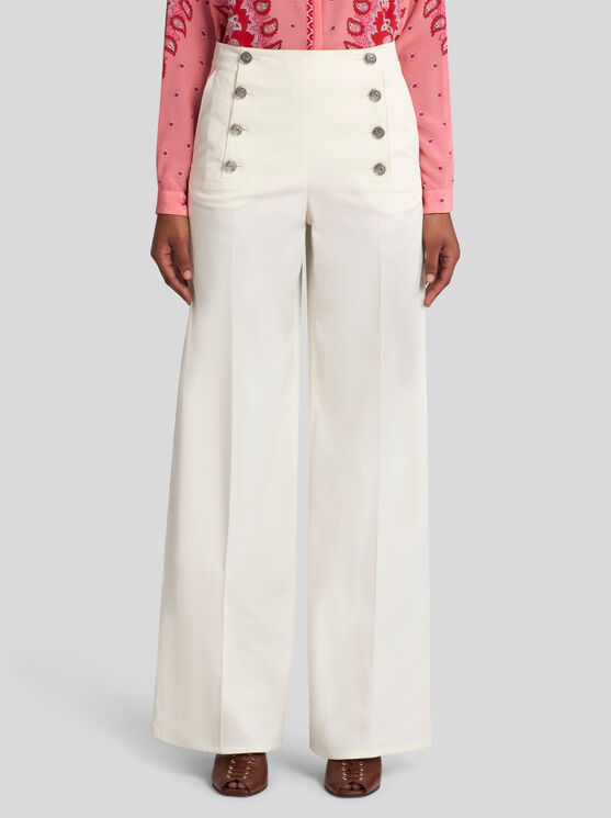 Etro , Trousers With Pegaso Buttons, Woman, White, Size 44 In White