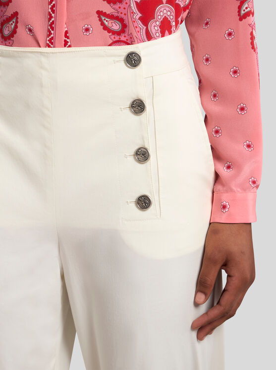 Etro , Trousers With Pegaso Buttons, Woman, White, Size 44 In White
