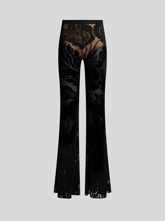 ETRO , BURNOUT STRETCH JERSEY FLARED TROUSERS, WOMAN, BLACK, SIZE 40