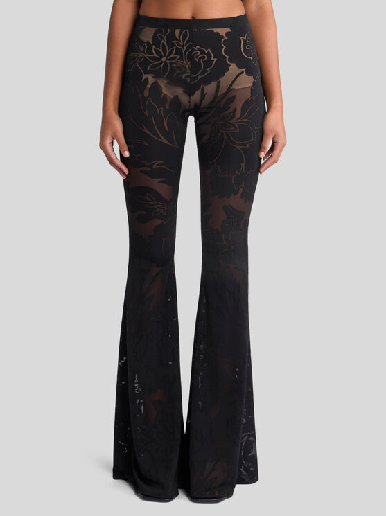 ETRO , BURNOUT STRETCH JERSEY FLARED TROUSERS, WOMAN, BLACK, SIZE 40