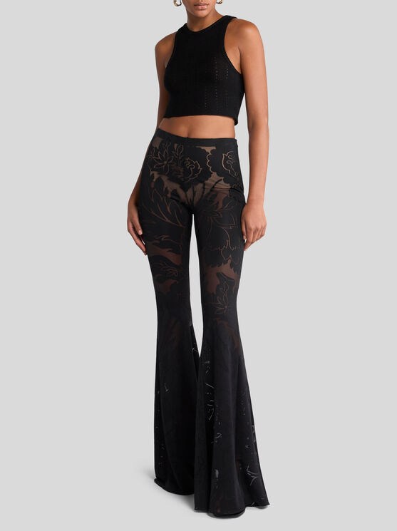 ETRO , BURNOUT STRETCH JERSEY FLARED TROUSERS, WOMAN, BLACK, SIZE 40