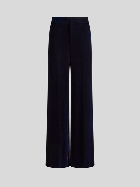 Etro , Wide-leg Velvet Trousers, Woman, Blue, Size 44