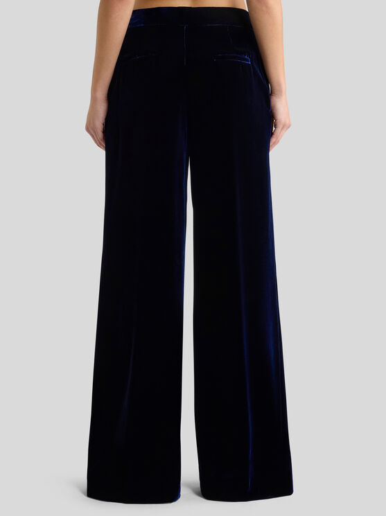 Etro , Wide-leg Velvet Trousers, Woman, Blue, Size 44 In Blue