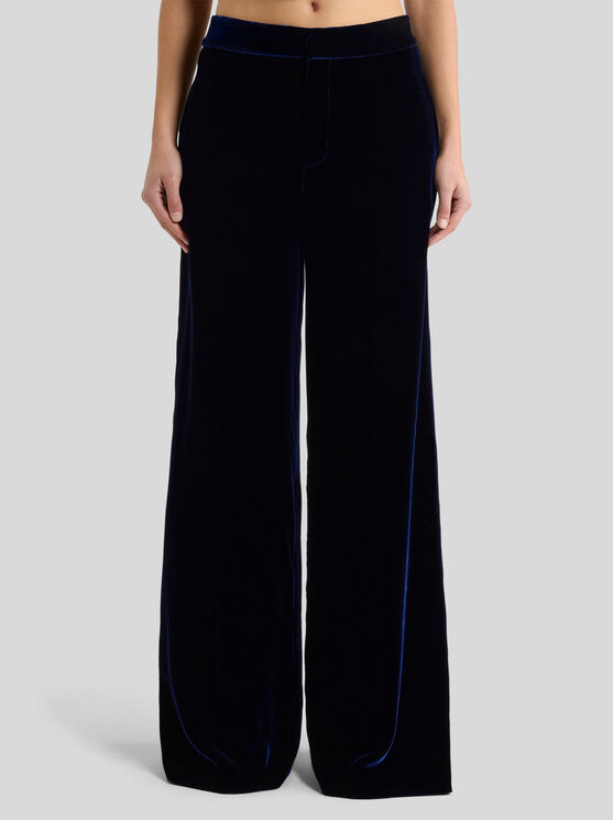 Etro , Wide-leg Velvet Trousers, Woman, Blue, Size 44 In Blue