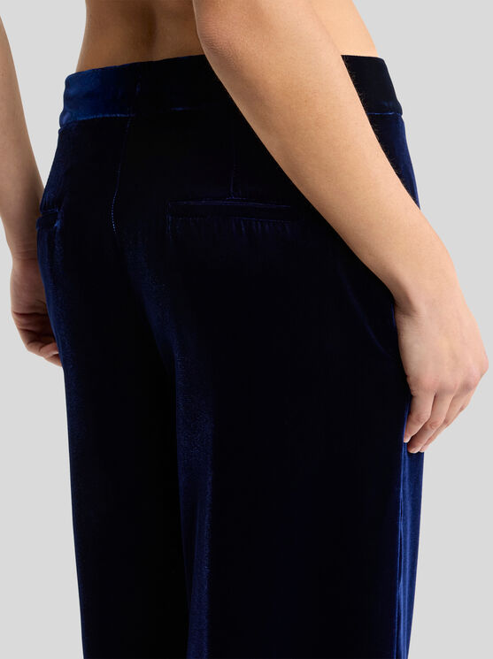 Etro , Wide-leg Velvet Trousers, Woman, Blue, Size 44 In Blue