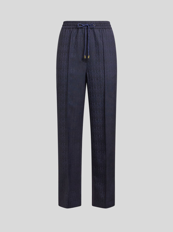 Etro Wool Jacquard Jogging Trousers In Blue