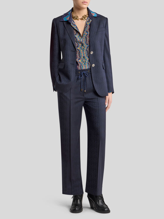 Etro Wool Jacquard Jogging Trousers In Blue