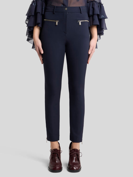 Etro Slim-fit Trousers With Zip In Blue