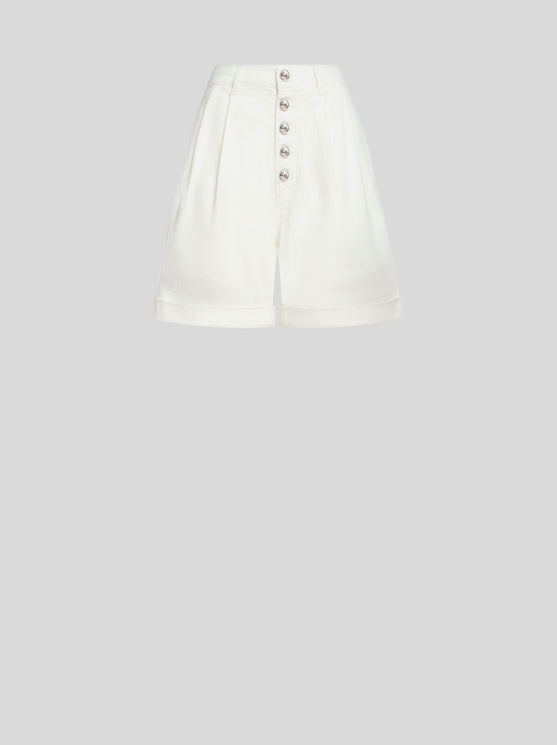 Shop Etro Cotton Bermuda Shorts With Buttons In White