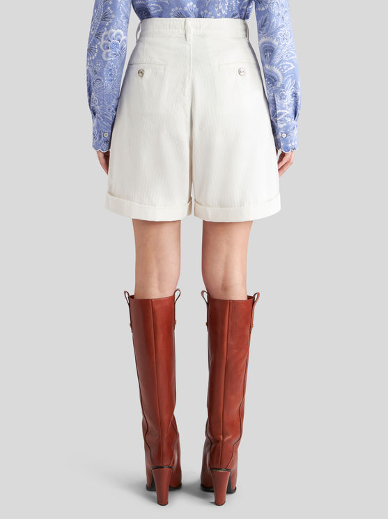 Shop Etro Cotton Bermuda Shorts With Buttons In White