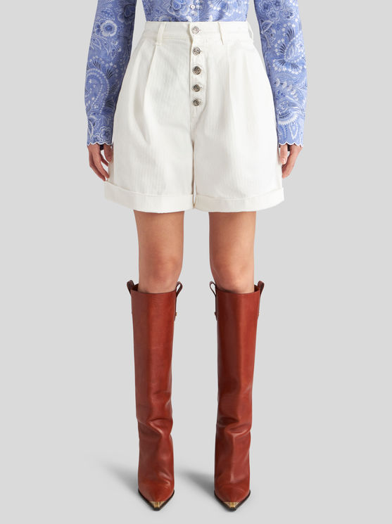 Shop Etro Cotton Bermuda Shorts With Buttons In White