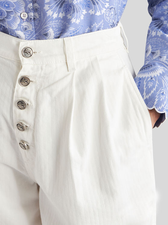 Shop Etro Cotton Bermuda Shorts With Buttons In White