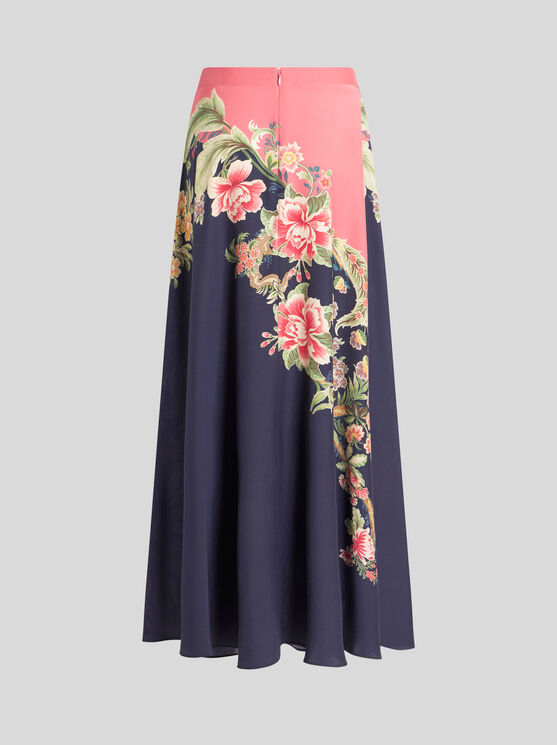 Shop Etro Crepe De Chine Skirt With Print In Navy Blue